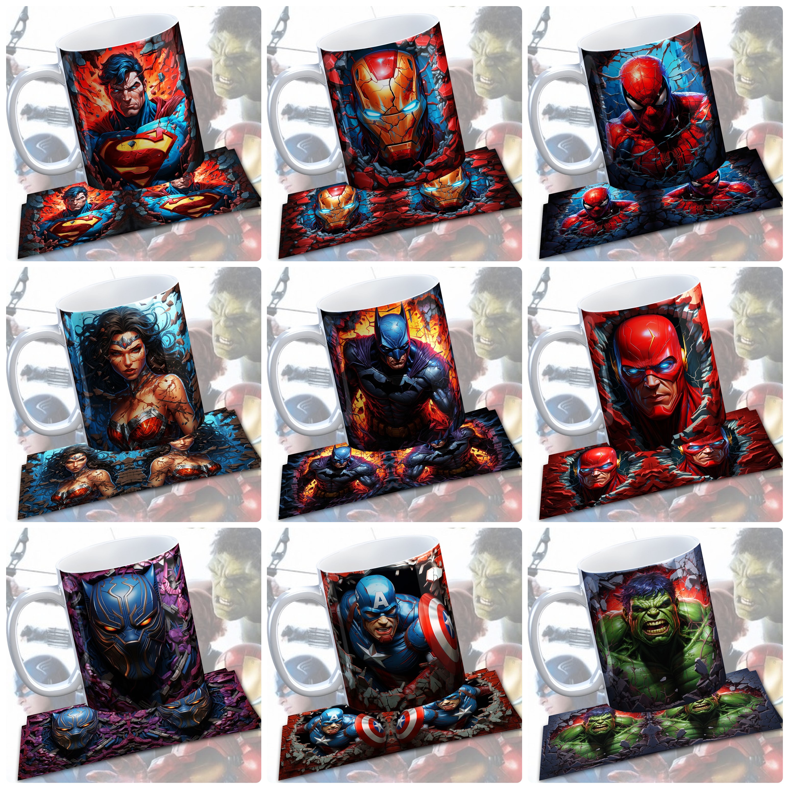 10 Artes para Caneca Heróis Parede 3D Arquivo em Jpg 1