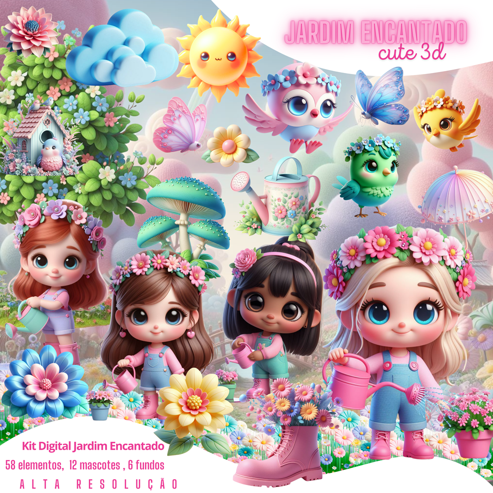 Kit Digital Jardim Cute em Png  1