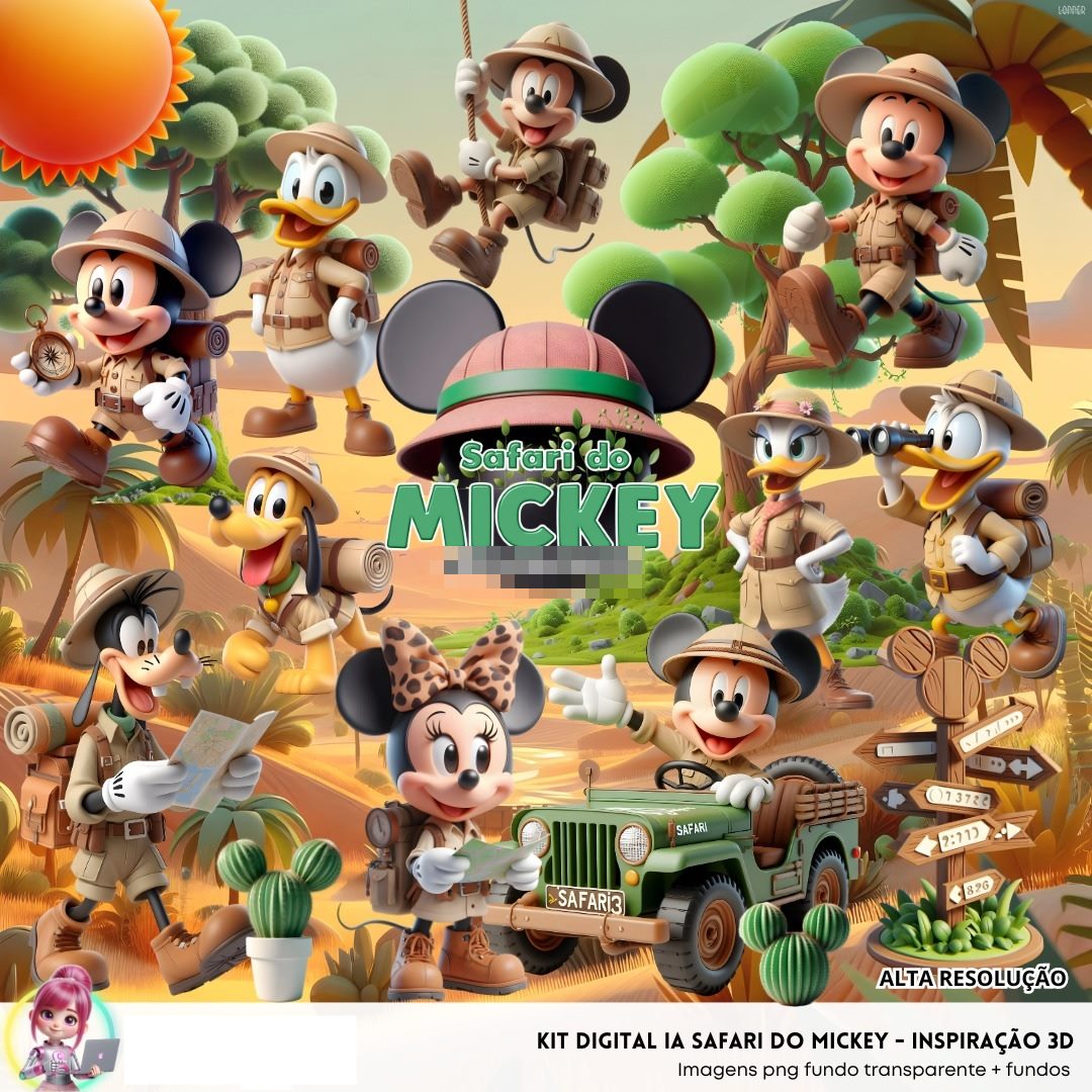 Kit Digital Mickey Safari em Png 1