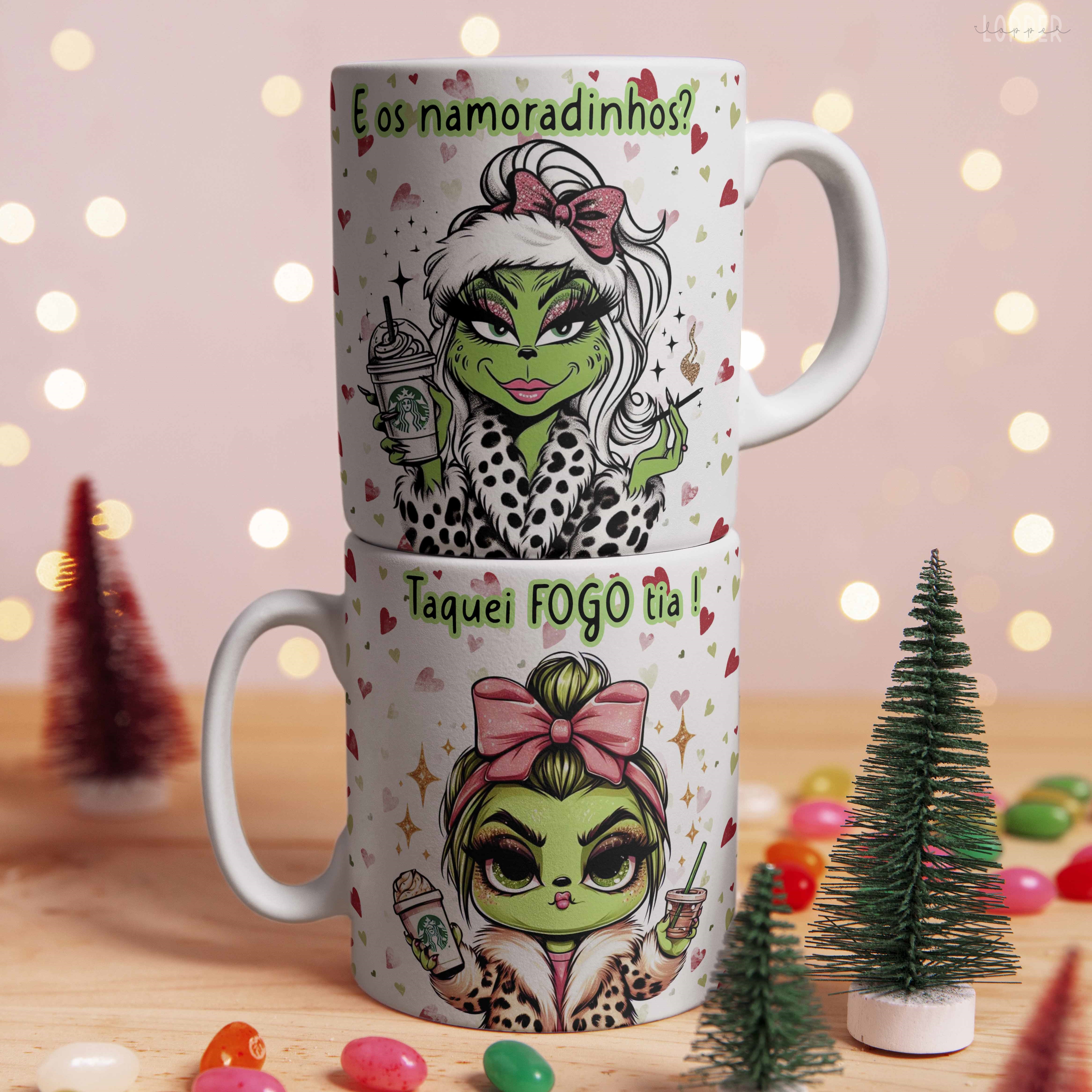 5 Artes para Caneca Meninas Grinch Natal Arquivo em Jpg 1
