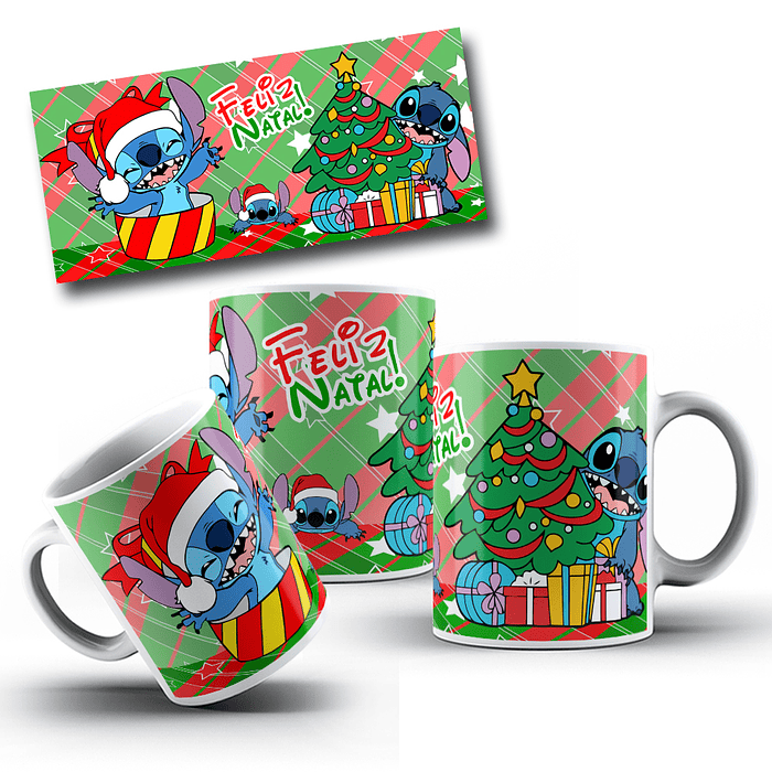 10 Artes para Caneca Natal Stitch e Mickey Arquivo em Jpg