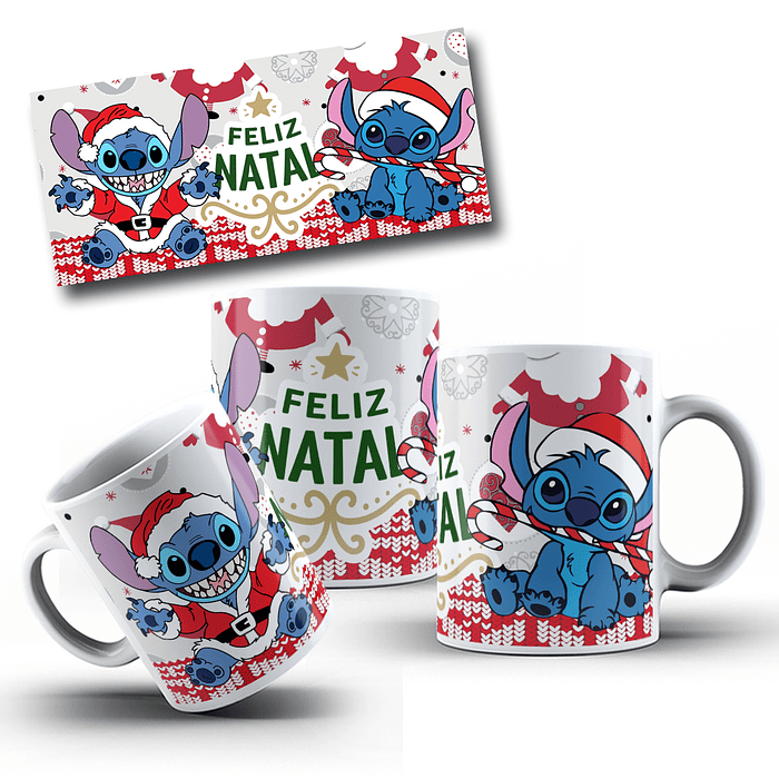 10 Artes para Caneca Natal Stitch e Mickey Arquivo em Jpg