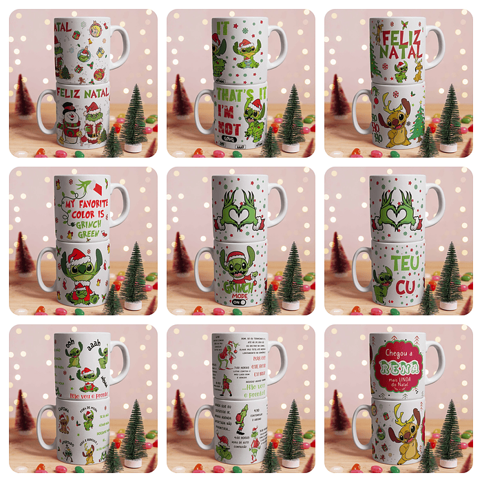 15 Artes para Caneca Stitch Natal Arquivo Editável