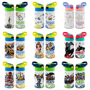 33 Artes para Personalização Volta as Aulas Garrafinha Arquivo Editável