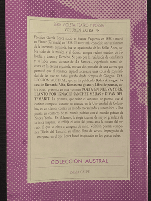 Poeta en Nueva York / Llanto por Ignacio Sanchez Mejias / Divan Del Tamarit