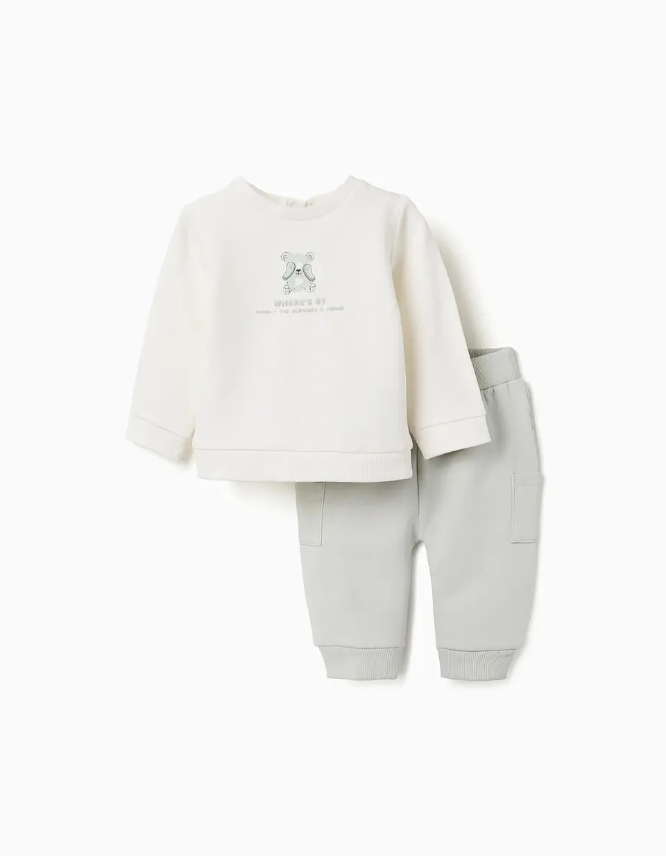 Conjunto cardado com estampado em relevo para recém-nascidos, branco/verde 1