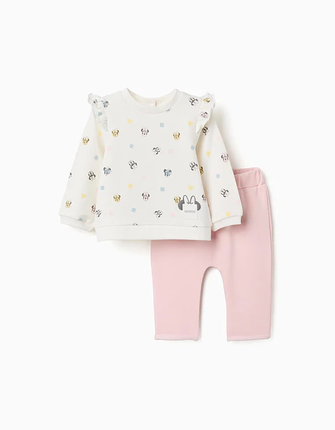 Conjunto cardado com motivo da Minnie para recém-nascida, rosa/branco