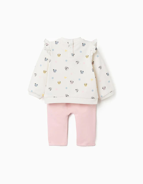 Conjunto cardado com motivo da Minnie para recém-nascida, rosa/branco