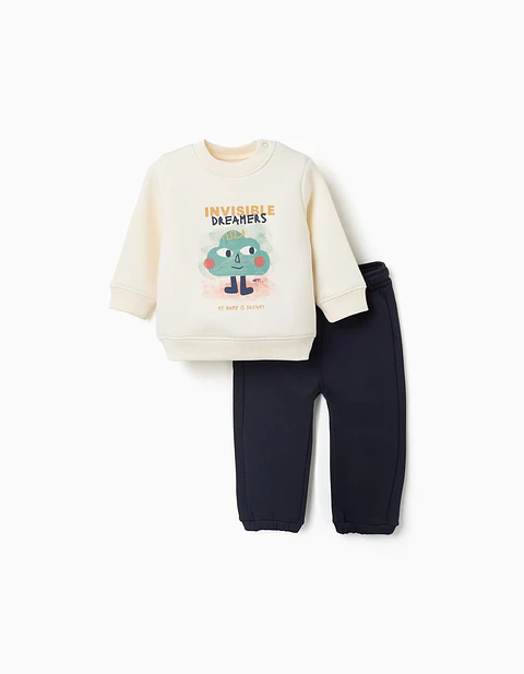 Fato de treino cardado Dreamers para bebé menino, branco/azul-marinho