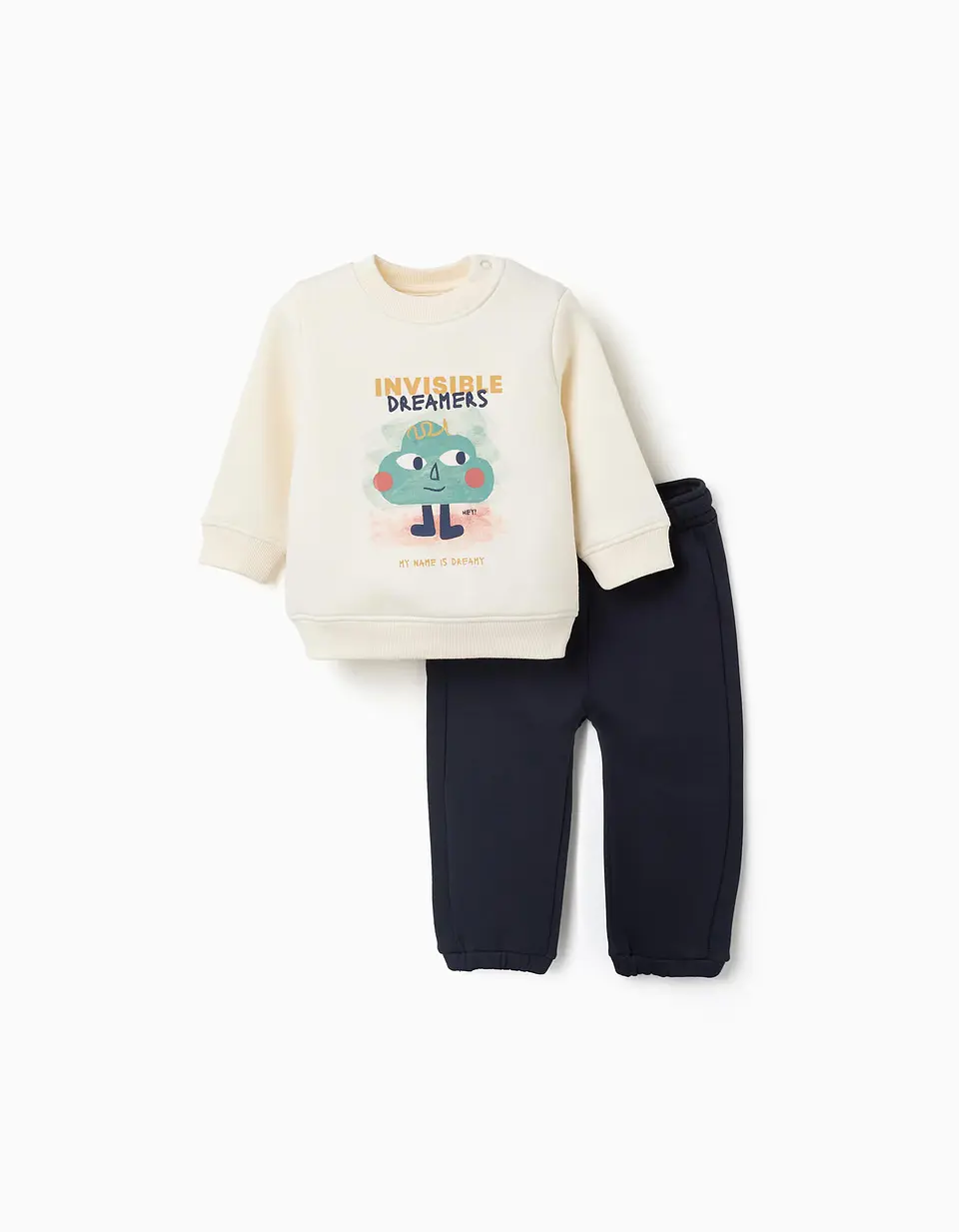 Fato de treino cardado Dreamers para bebé menino, branco/azul-marinho 1