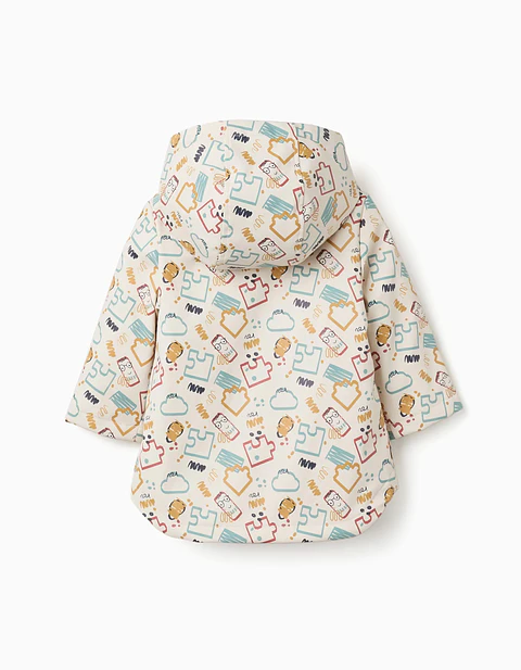 Parka de borracha acolchoada com capuz para bebé menino, branco