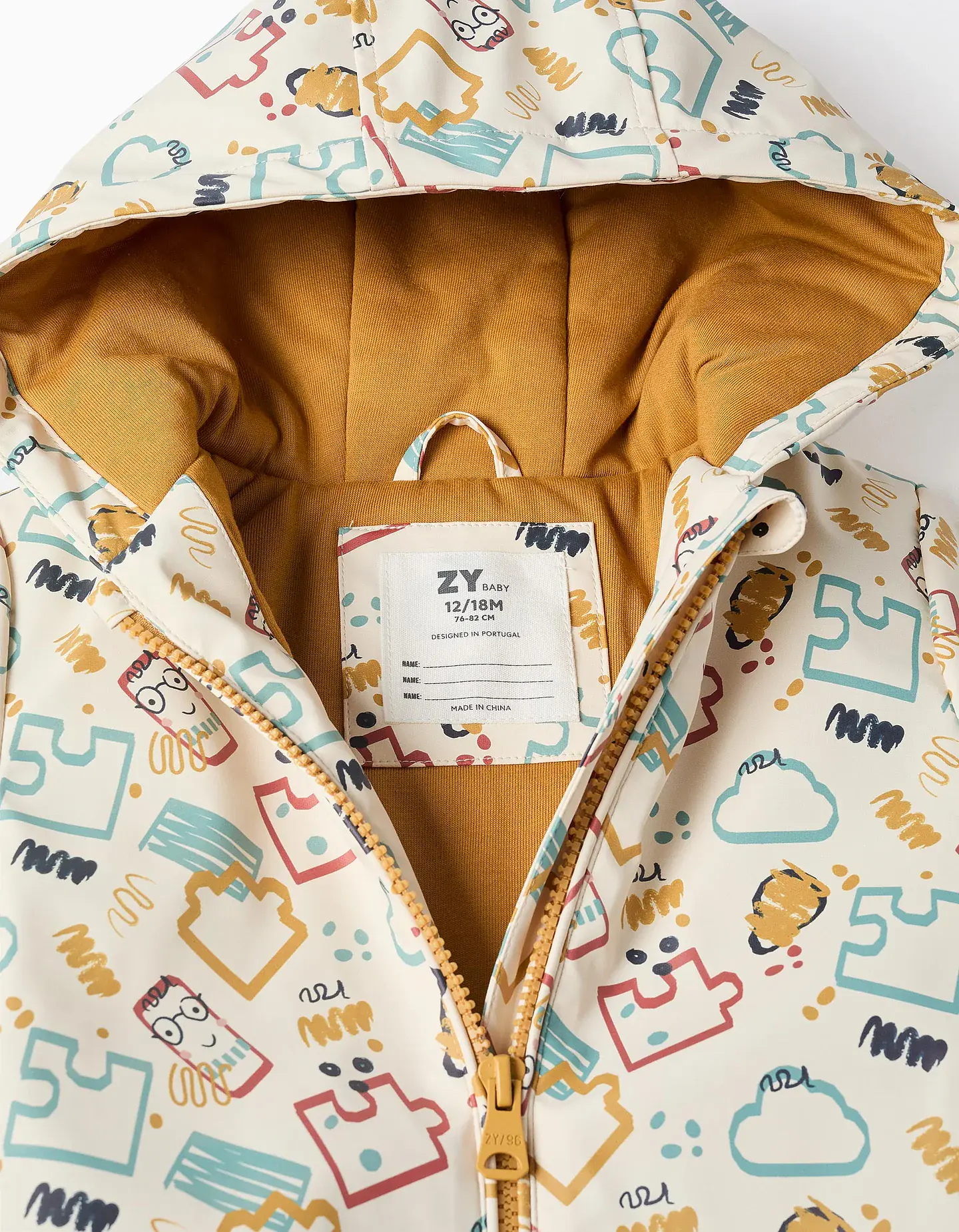 Parka de borracha acolchoada com capuz para bebé menino, branco 3