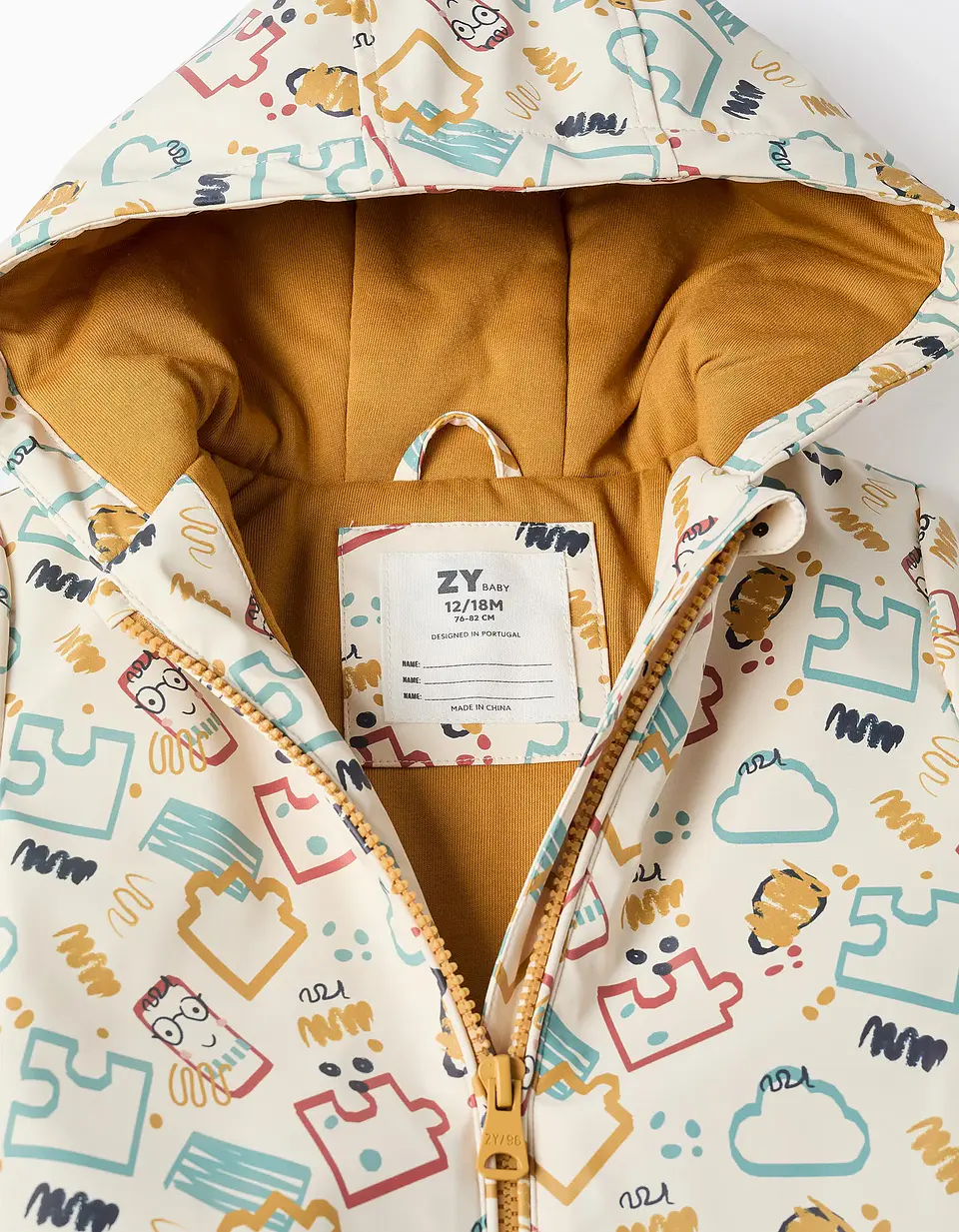 Parka de borracha acolchoada com capuz para bebé menino, branco 3
