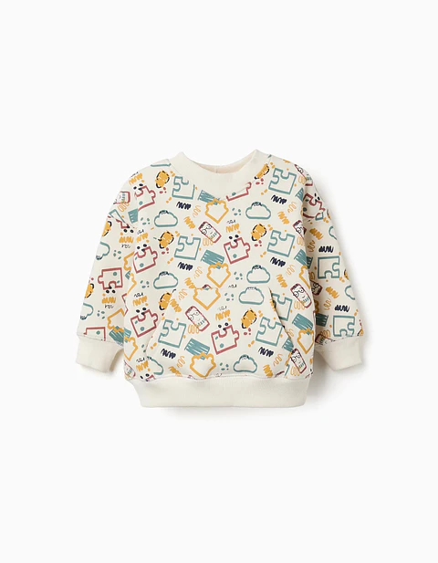 Sweat cardada com estampado colorido para bebé menino, branco