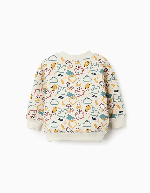 Sweat cardada com estampado colorido para bebé menino, branco