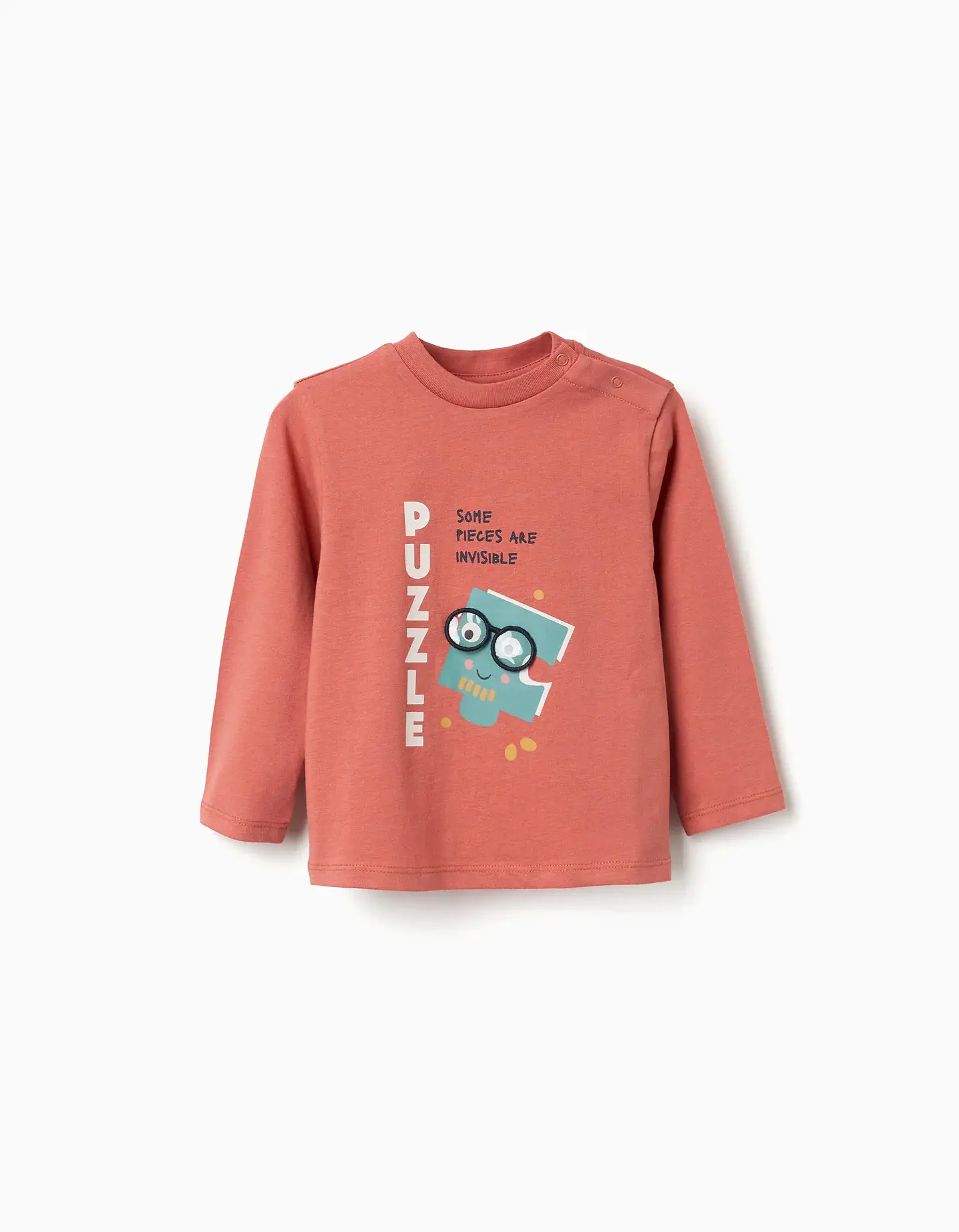 T-shirt de manga comprida com estampado Puzzle para bebé menino, terracota 1