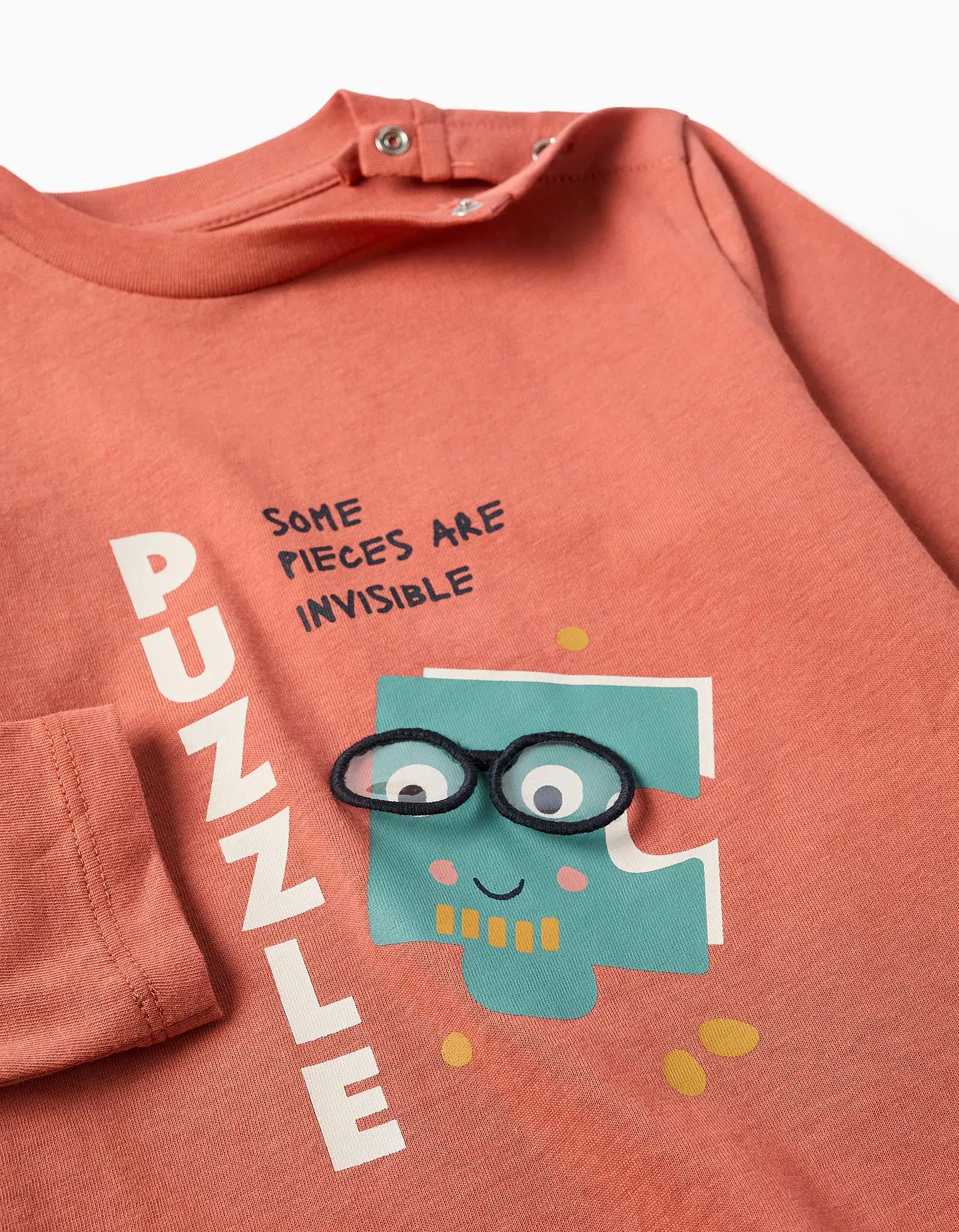 T-shirt de manga comprida com estampado Puzzle para bebé menino, terracota 3