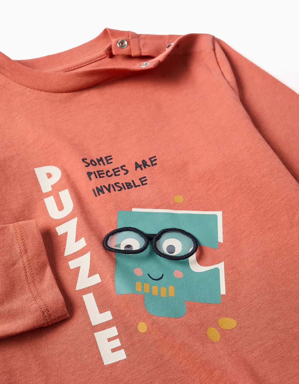T-shirt de manga comprida com estampado Puzzle para bebé menino, terracota 3
