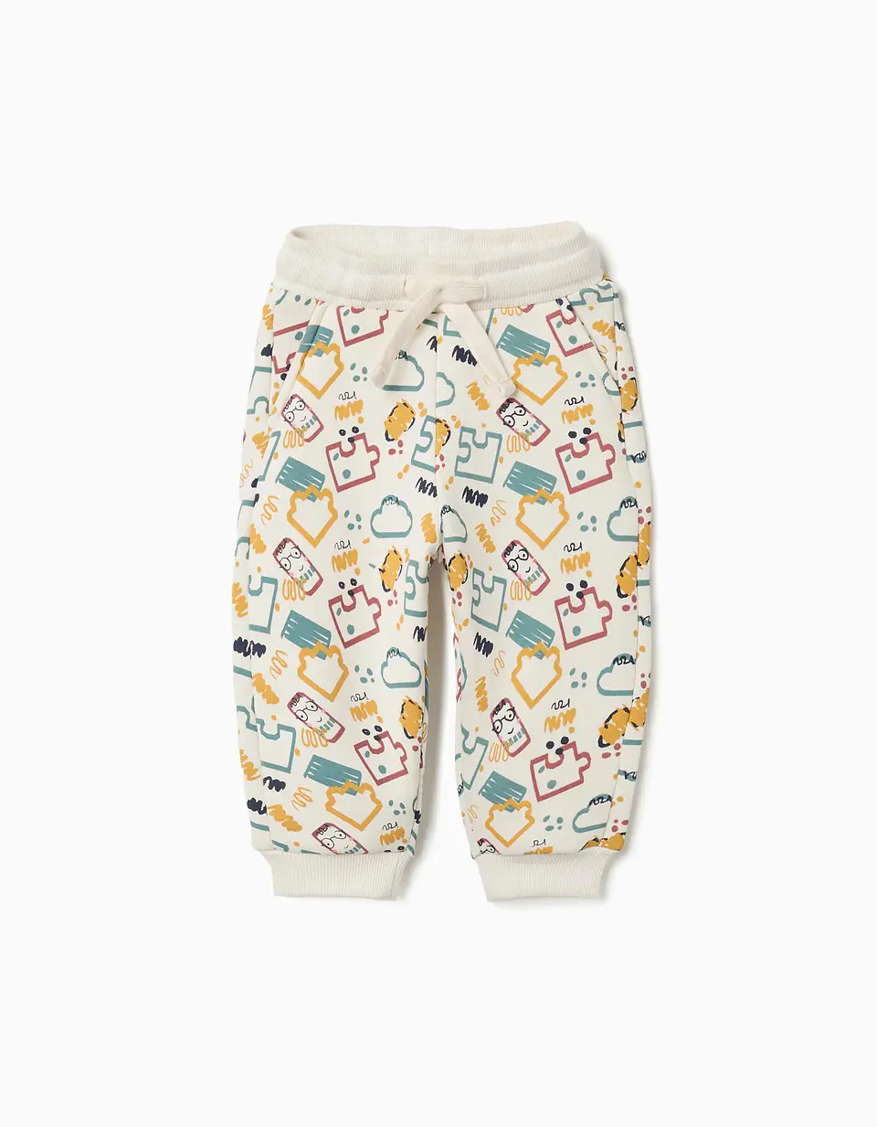 Calças de treino cardadas com estampado colorido para bebé menino, branco 1