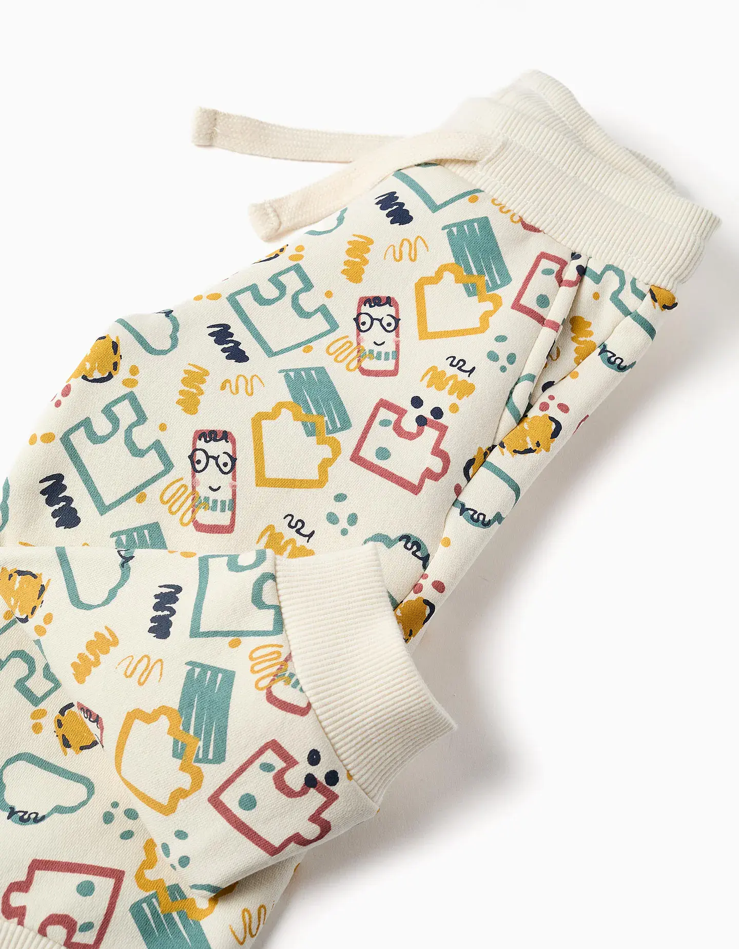 Calças de treino cardadas com estampado colorido para bebé menino, branco 4