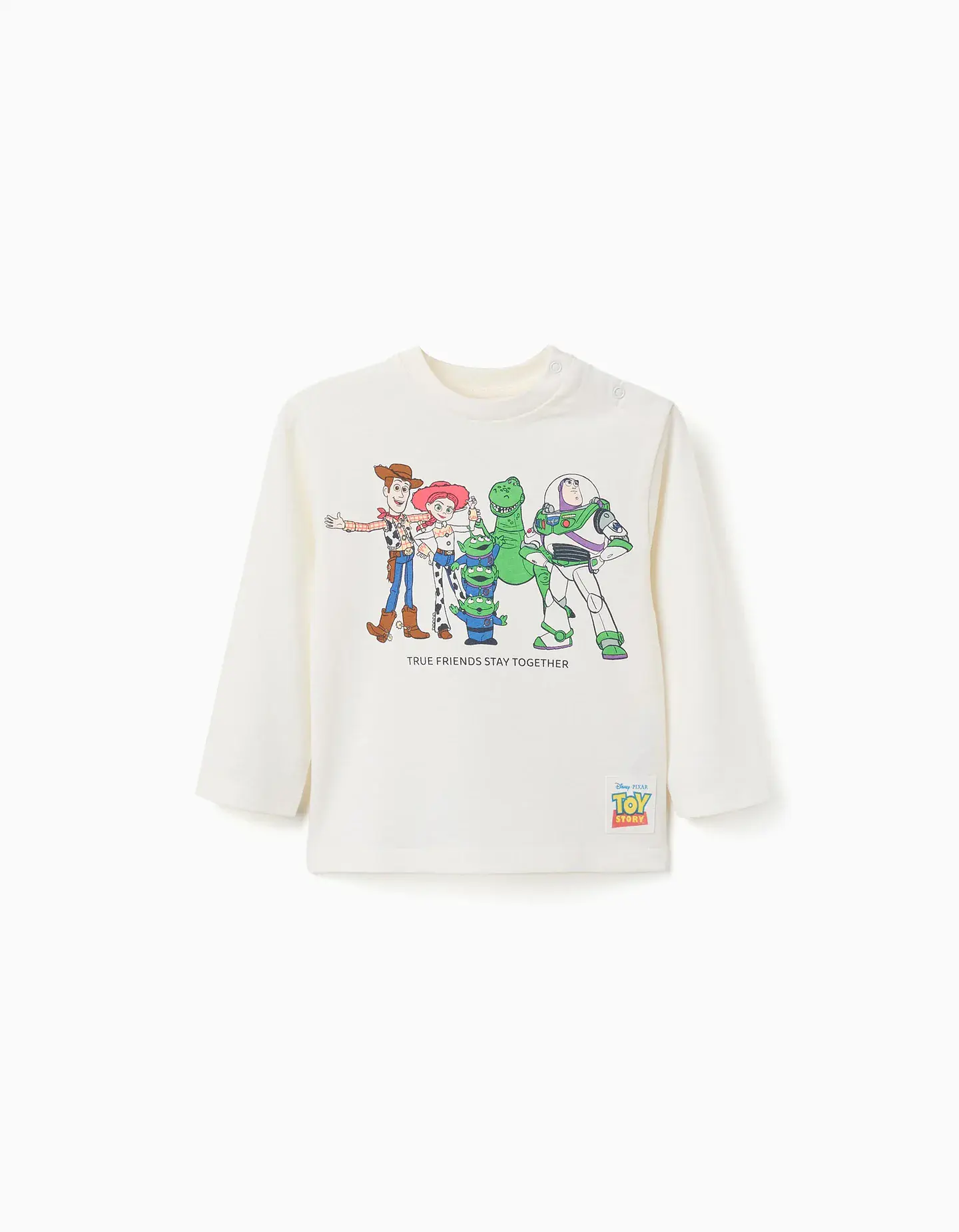 T-shirt de manga comprida de algodão Toy Story para bebé e menino, branco 1
