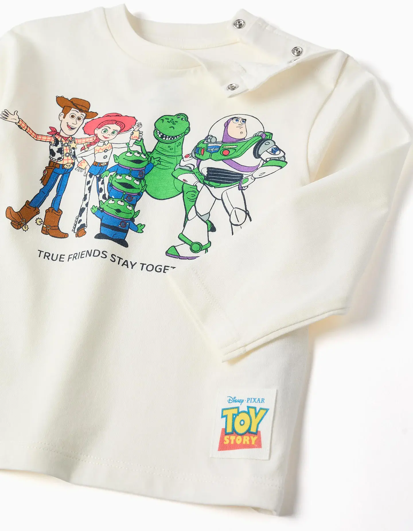 T-shirt de manga comprida de algodão Toy Story para bebé e menino, branco 3