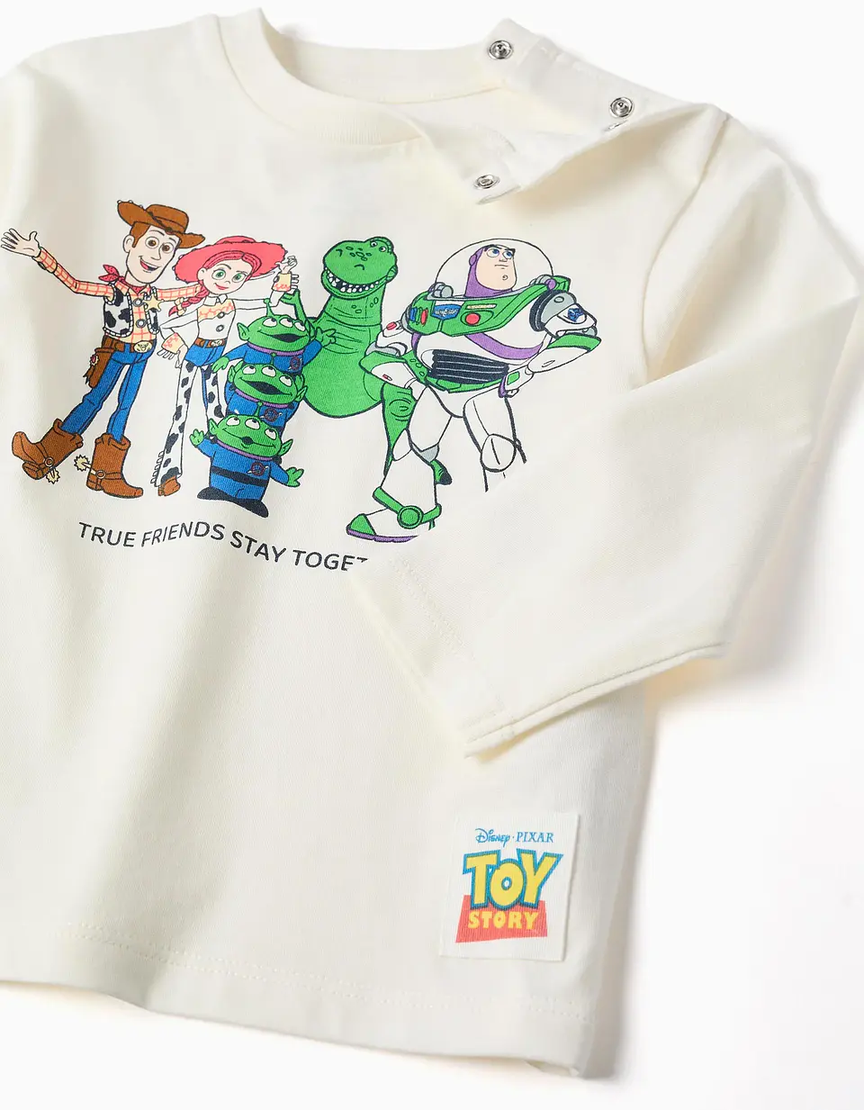 T-shirt de manga comprida de algodão Toy Story para bebé e menino, branco 3