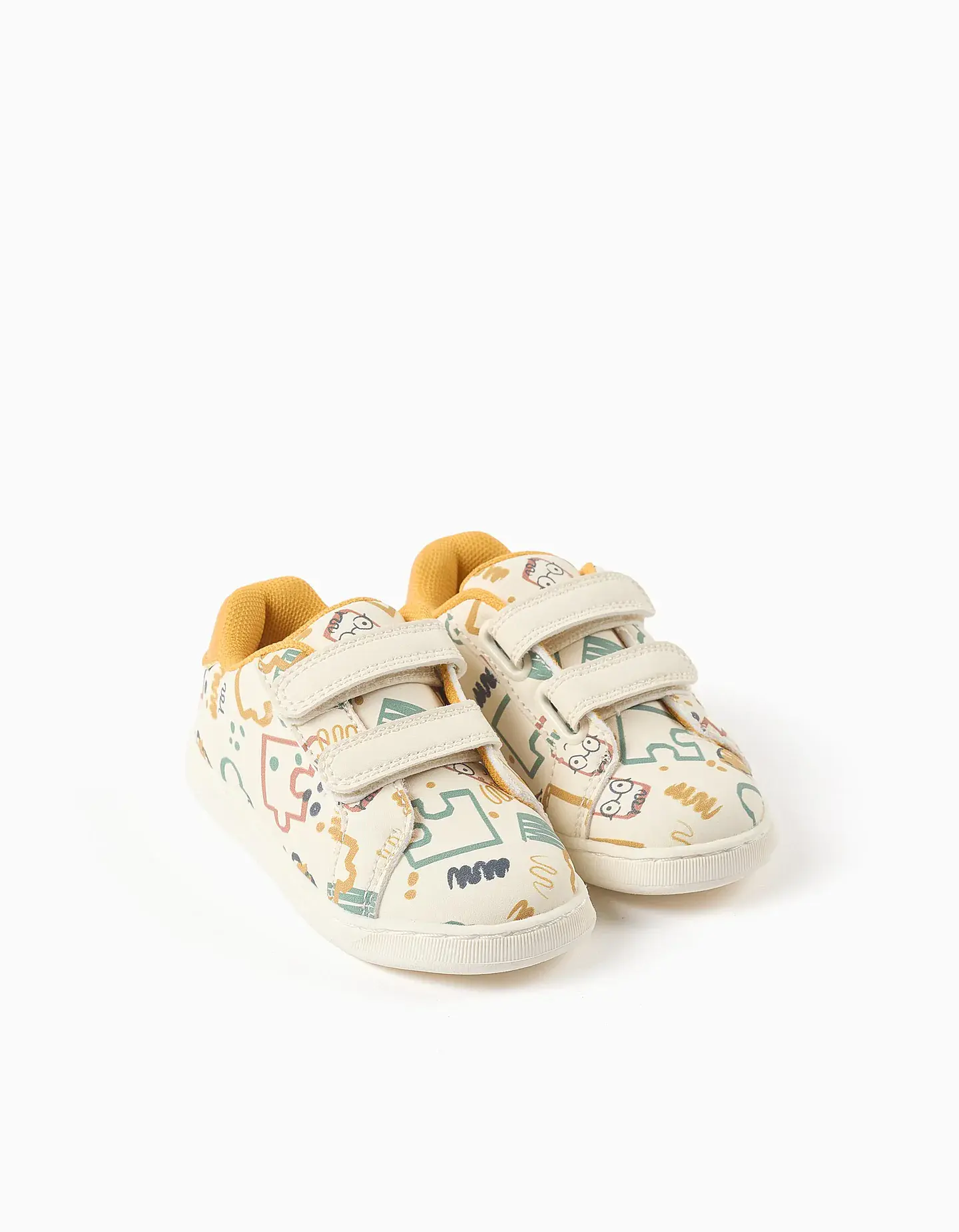 Sapatilhas com tiras autoaderentes para bebé menino, branco/amarelo 2