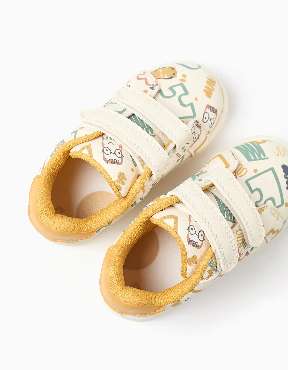 Sapatilhas com tiras autoaderentes para bebé menino, branco/amarelo 3