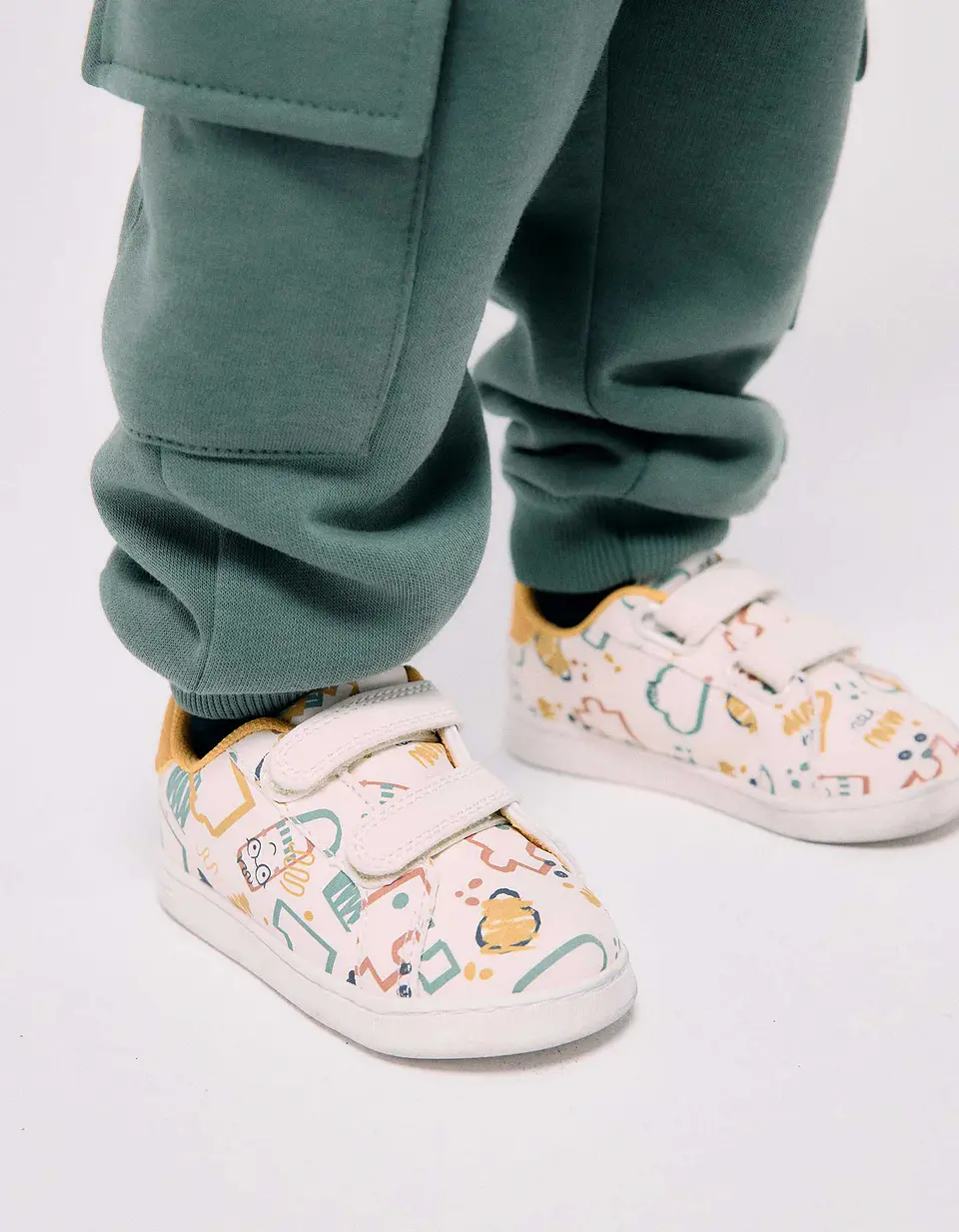 Sapatilhas com tiras autoaderentes para bebé menino, branco/amarelo 5