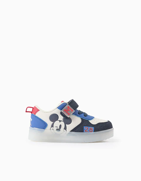 Sapatilhas com luzes e estampado Mickey para bebé menino, azul/branco