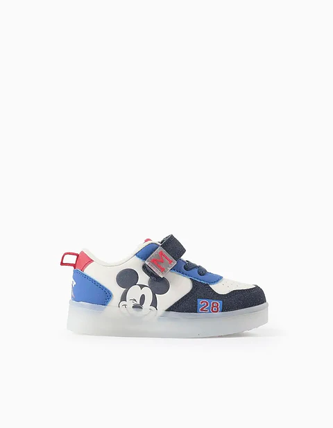 Sapatilhas com luzes e estampado Mickey para bebé menino, azul/branco