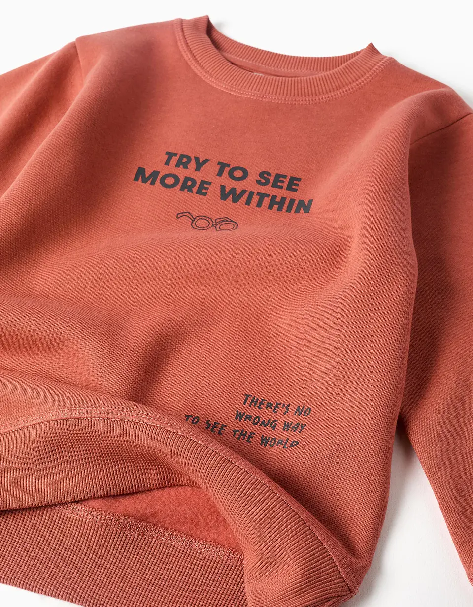 Fato de treino cardado com estampado para menino, terracota/cinza 3