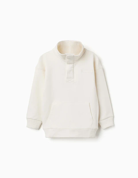 Sweat de felpa com gola subida e estampado para menino, branco