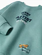 Sweat cardada com estampado em relevo para menino, azul-esverdeado - Thumbnail 3