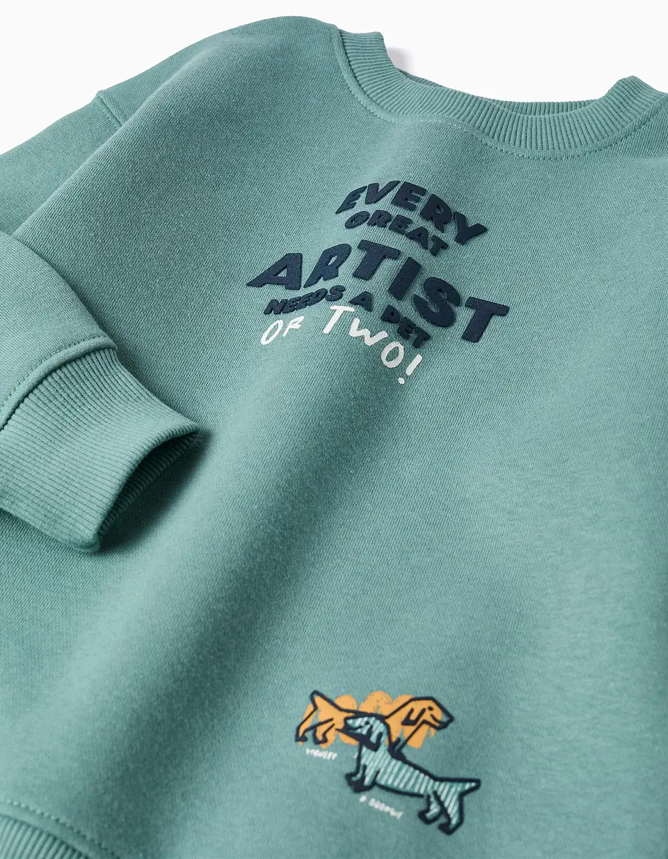 Sweat cardada com estampado em relevo para menino, azul-esverdeado 3