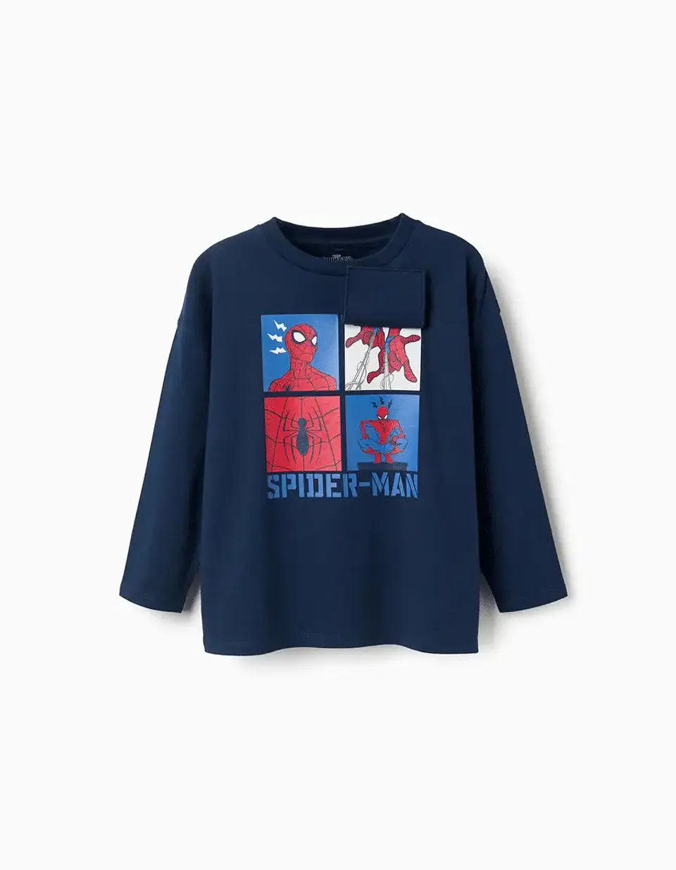 T-shirt de manga comprida de algodão Spider-Man para menino, azul-marinho 1