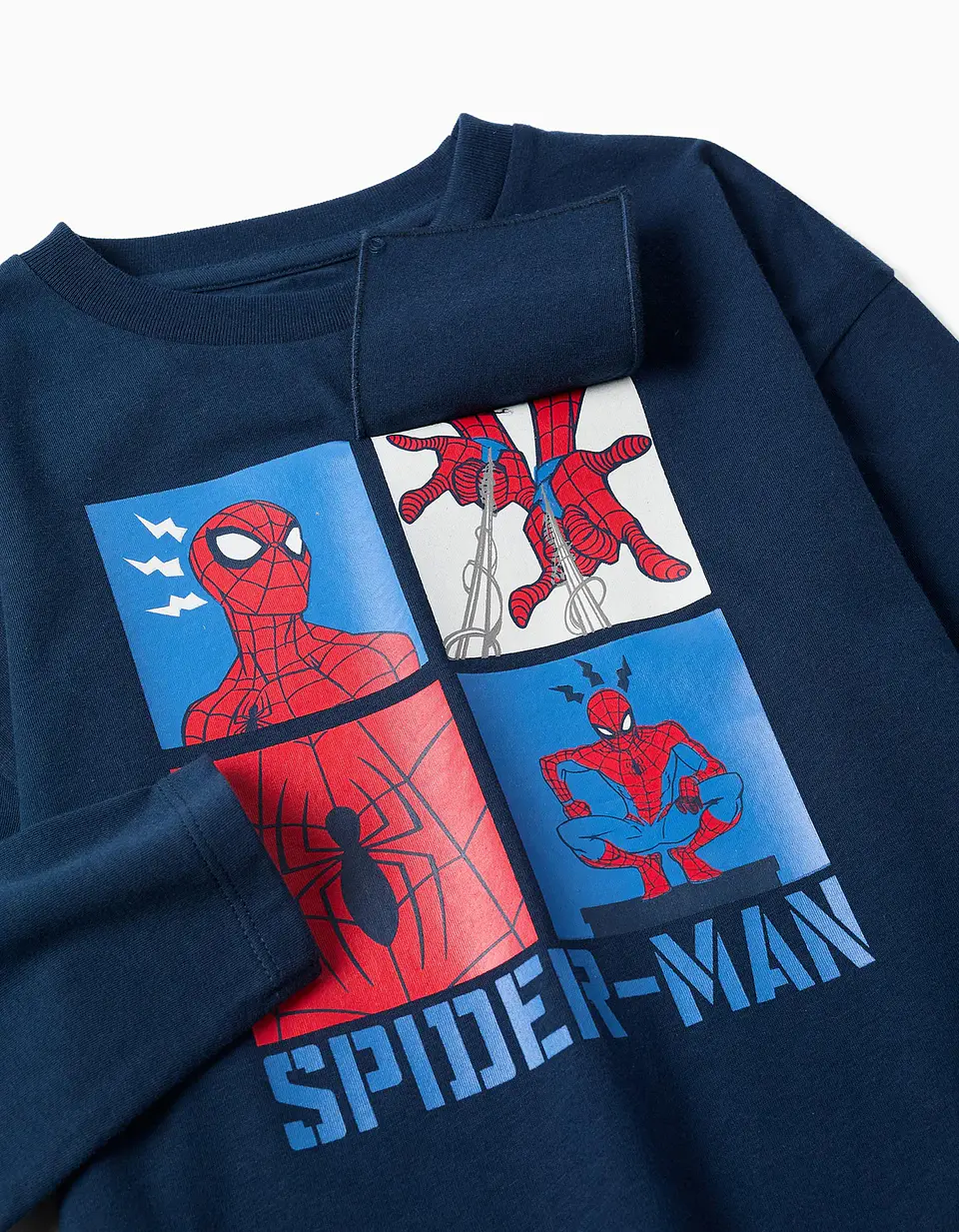 T-shirt de manga comprida de algodão Spider-Man para menino, azul-marinho 4