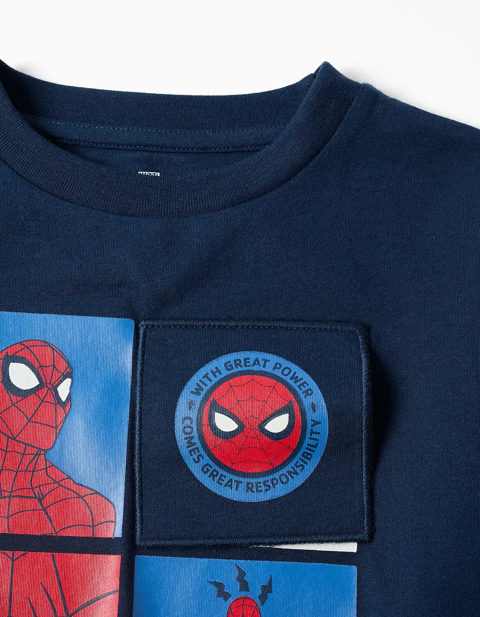 T-shirt de manga comprida de algodão Spider-Man para menino, azul-marinho 5