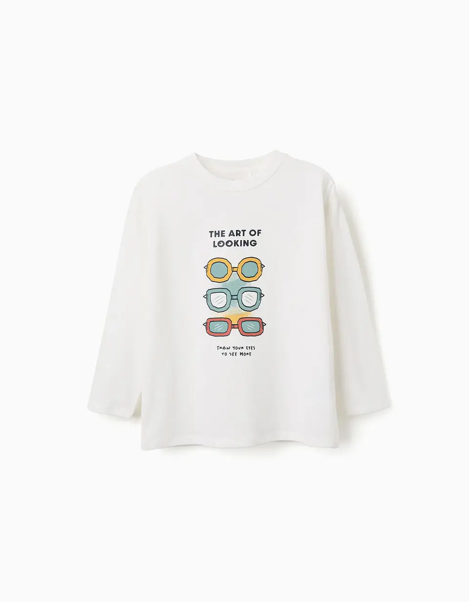 T-shirt de manga comprida com estampado Art of Looking para menino, branco 1
