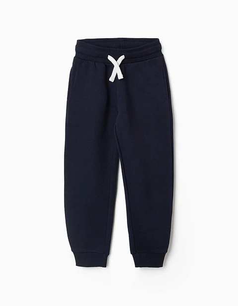 Calças de treino slim de felpa com cordão para menino, azul-marinho