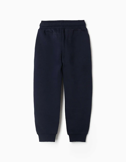 Calças de treino slim de felpa com cordão para menino, azul-marinho