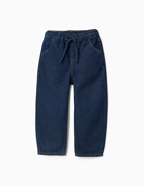 Calças de ganga baggy com cordão para menino, azul-escuro