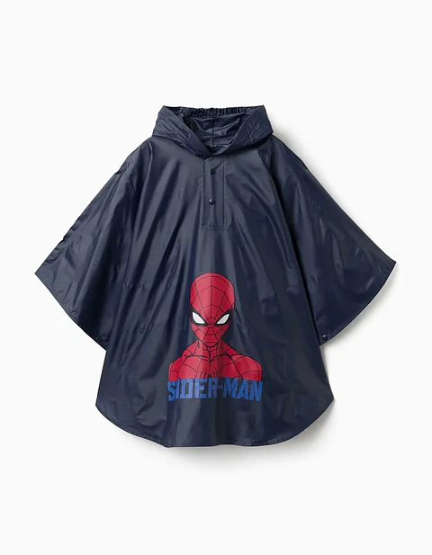Poncho de chuva com capuz Spider-Man para bebé e menino, azul-escuro