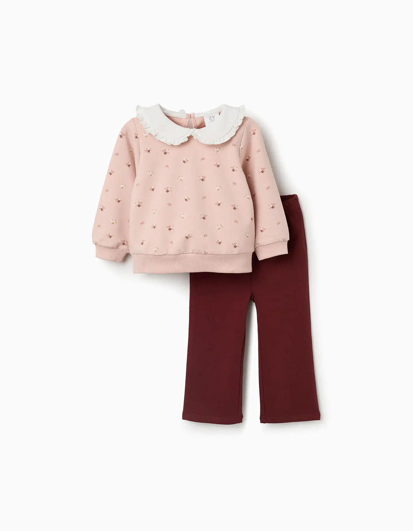 Sweat e calças de algodão para bebé menina, rosa-claro/castanho 1