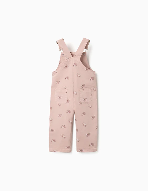 Jardineiras de sarja com motivo floral para bebé menina, rosa-claro