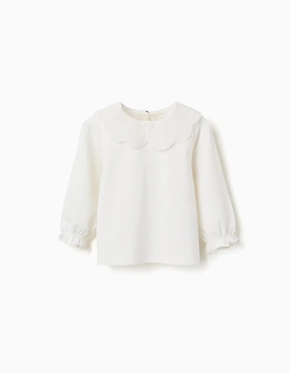T-shirt de manga comprida com bordado inglês para bebé menina, branco 1