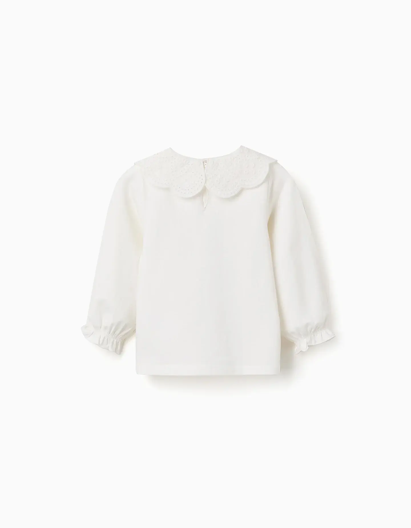 T-shirt de manga comprida com bordado inglês para bebé menina, branco 2