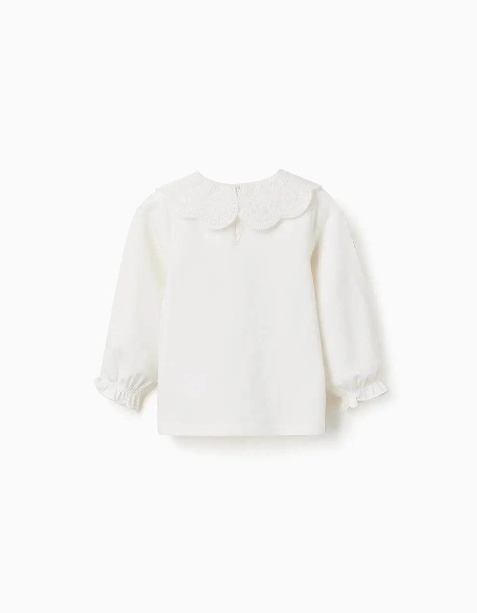T-shirt de manga comprida com bordado inglês para bebé menina, branco 2