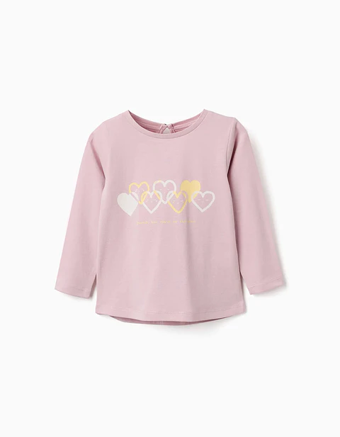 T-shirt de manga comprida com corações para bebé menina, lilás
